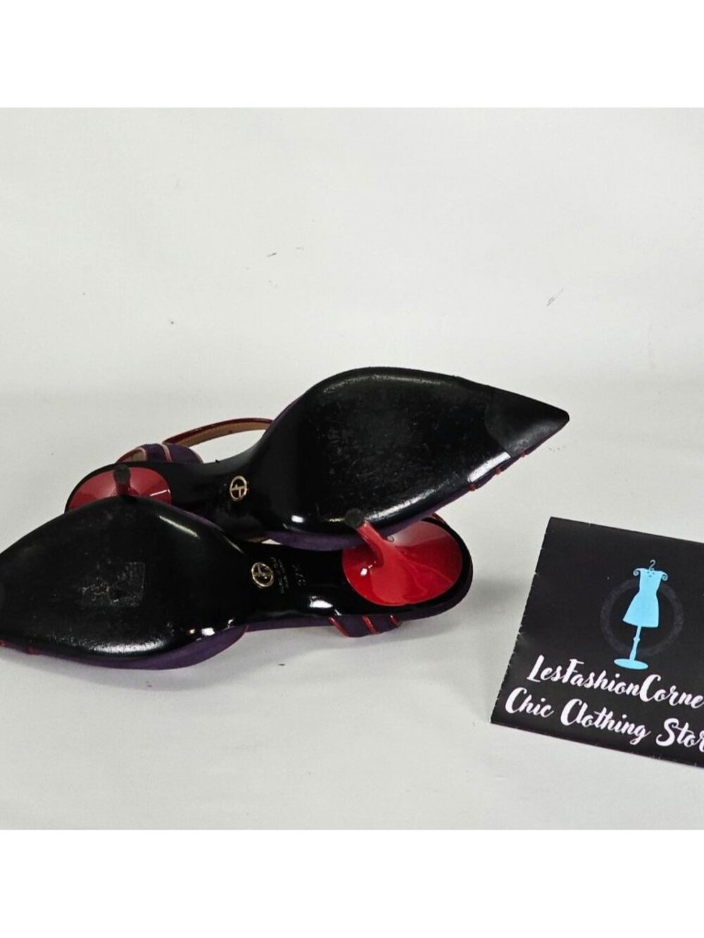Giorgio Armani Women's Purple/Red Suede Stiletto Heels Ankle Strap Size 7 101 - Picture 13 of 16